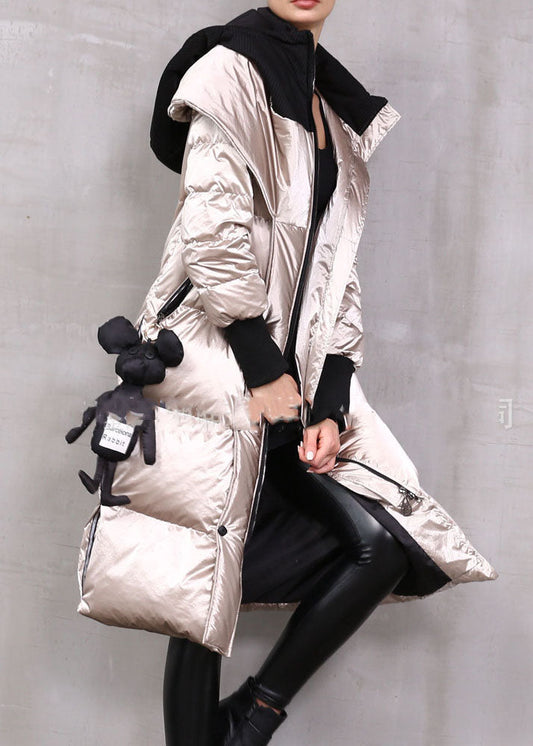 Khaki Zip Up Patchwork Duck Down Winter Down Coat