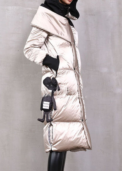 Khaki Zip Up Patchwork Duck Down Winter Down Coat