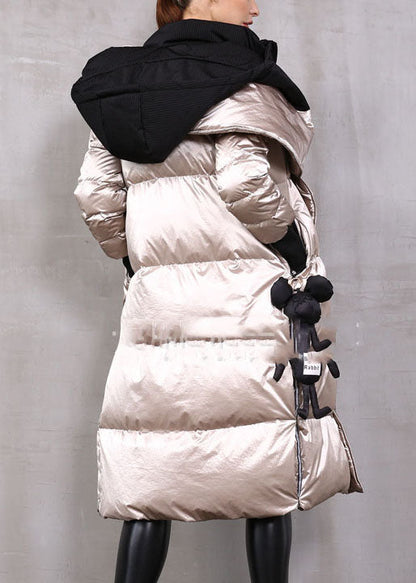 Khaki Zip Up Patchwork Duck Down Winter Down Coat