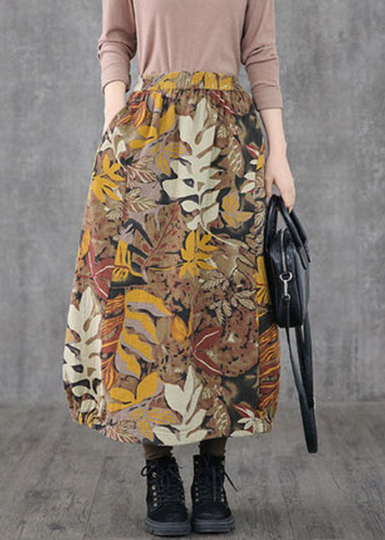 Khaki Pockets Print a Line Skirts Spring
