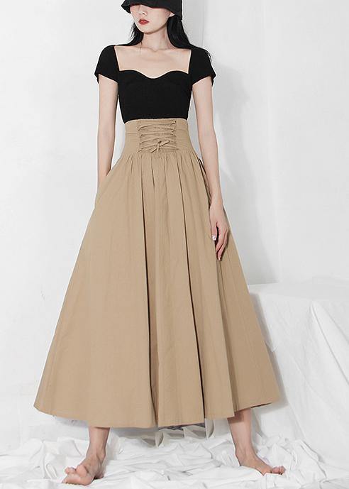 Khaki Tie Waist Ruffles Summer Skirts