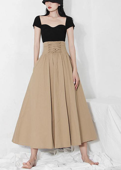 Khaki Tie Waist Ruffles Summer Skirts