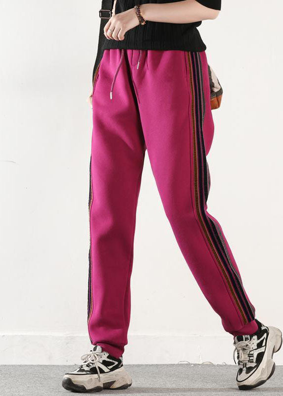 Lake Blue Elastic Waist Pockets Warm Fleece Harem Pants Winter