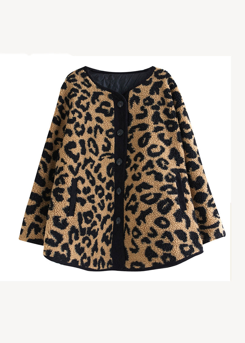 Leopard Pockets Fine Cotton Filled Faux Fur Coats Winter
