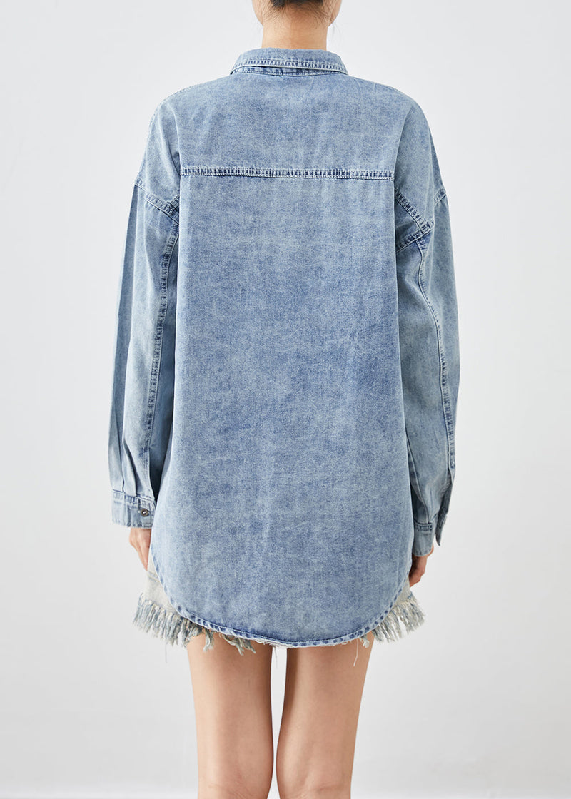Light Blue Oversized Patchwork Denim Coats Fall