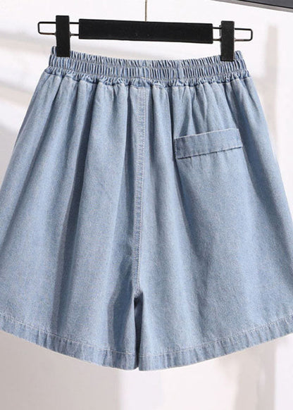 Light Blue Pockets Patchwork Denim Shorts Summer