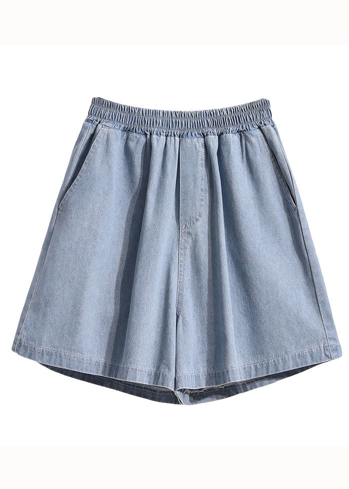 Light Blue Pockets Patchwork Denim Shorts Summer