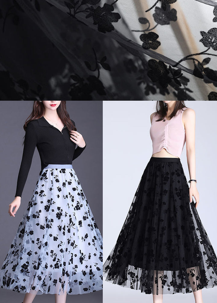 Light Blue Tulle Print a Line Fall Skirts