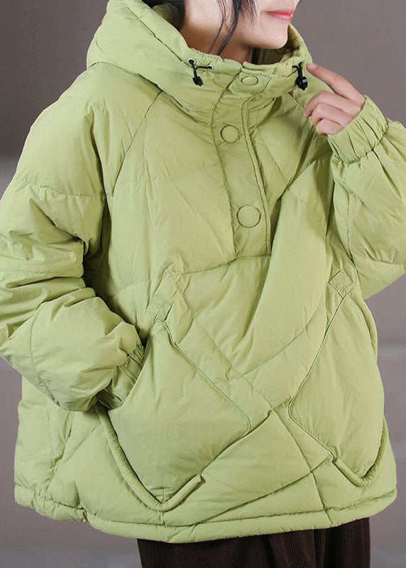 Light Green Hooded Drawstring Cotton Blend Pullover Jackets Winter