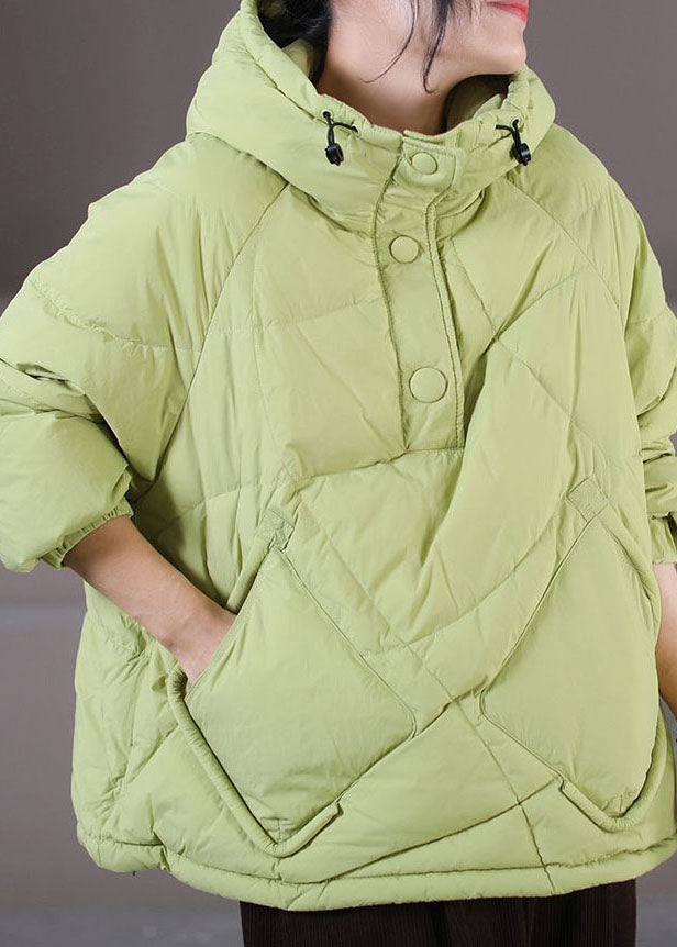 Light Green Hooded Drawstring Cotton Blend Pullover Jackets Winter