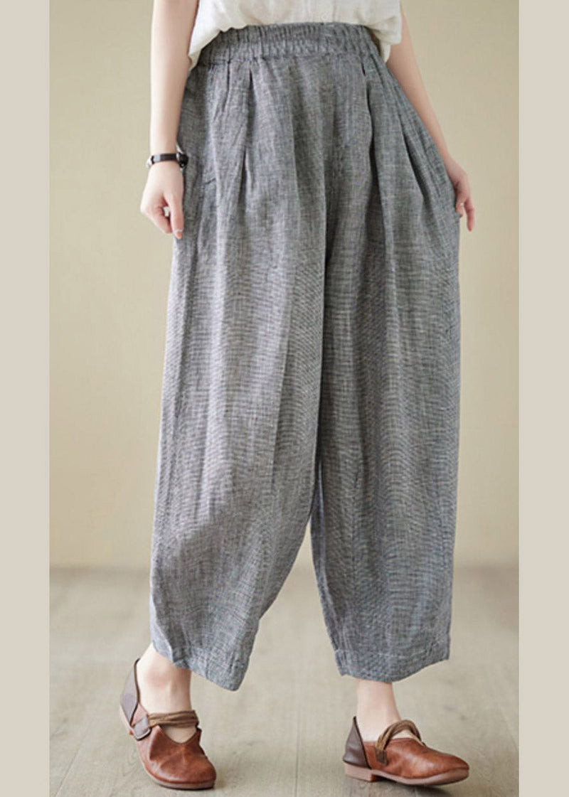 Light Grey Elastic Waist Linen Lantern Pants Summer