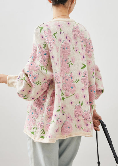 Light Pink Oversized Jacquard Knit Cardigans Winter