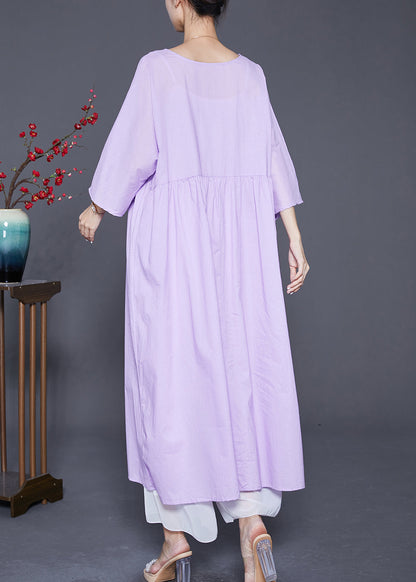 Light Purple Ruffled Patchwork Cotton Dress Bracelet Sleeve