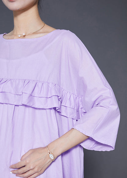 Light Purple Ruffled Patchwork Cotton Dress Bracelet Sleeve