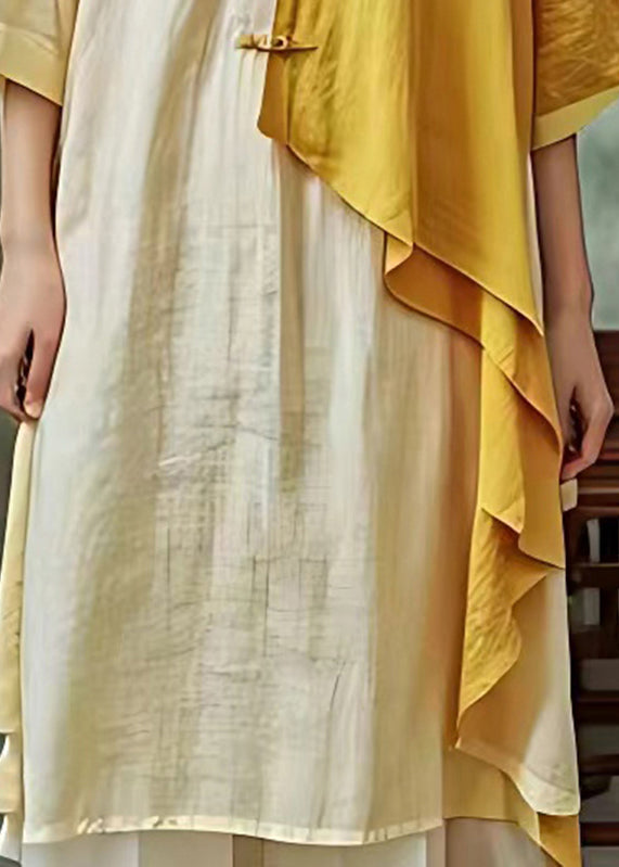 Light Yellow Patchwork Button Maxi Dress Fall