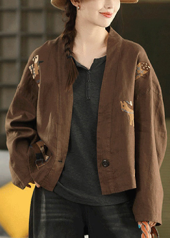 Linen Embroidered Button Cozy Coats Spring