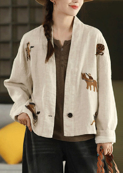 Linen Embroidered Button Cozy Coats Spring