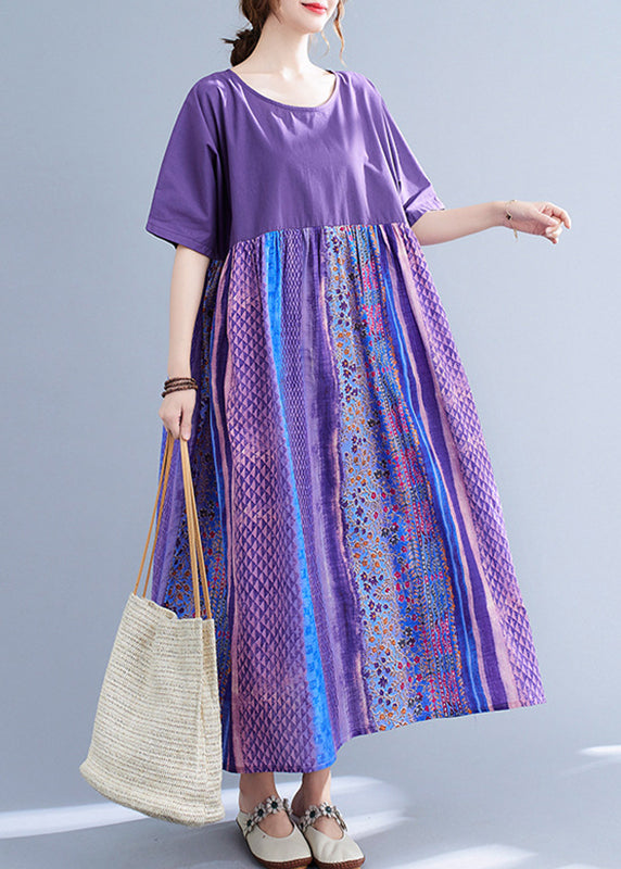 Llight Purple Patchwork Print Maxi Dress Summer