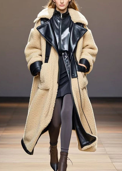 Milk White Oversized Patchwork Fleece Wool Trench Winter