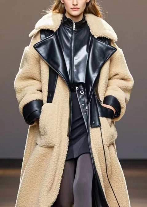 Milk White Oversized Patchwork Fleece Wool Trench Winter