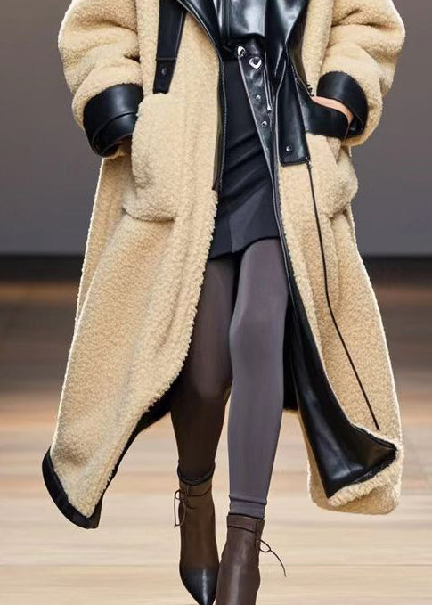 Milk White Oversized Patchwork Fleece Wool Trench Winter
