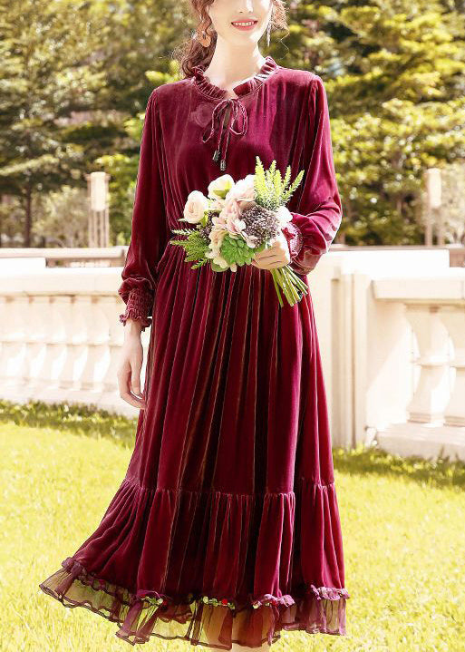 Mulberry Cinched Patchwork Silk Velour Dresses Spring