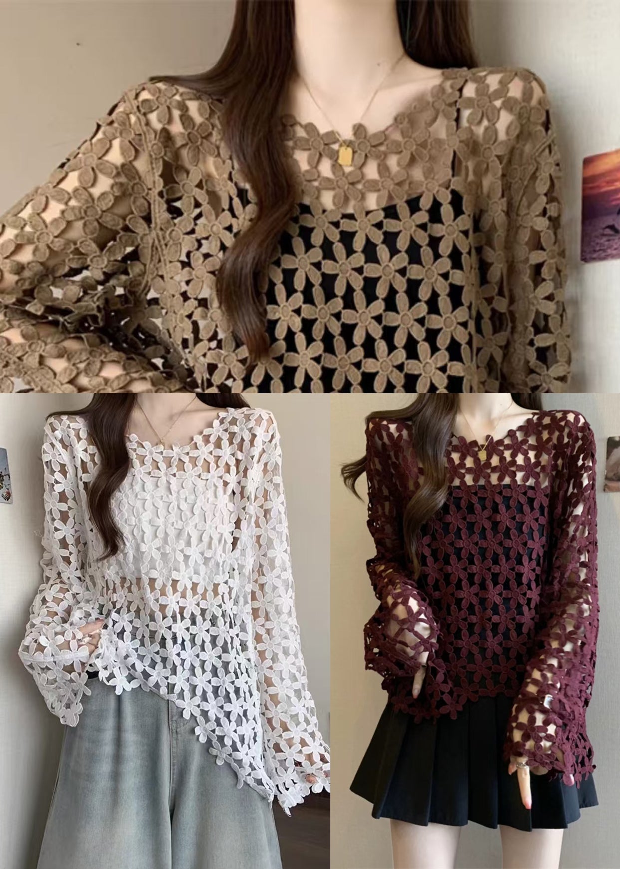 Mulberry Embroidered Sheer Tops Fall