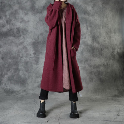 Mulberry Loose Pockets Fall Hooded Long Sleeve Sweaters Coat