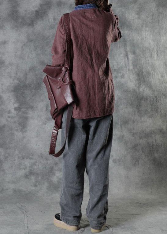 Plus Size Mulberry O-Neck Button Fall Top Long Sleeve