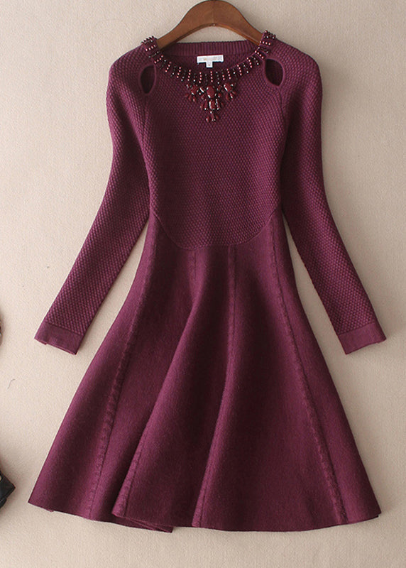 Mulberry O-neck Slim Fit Woolen Dresses Spring