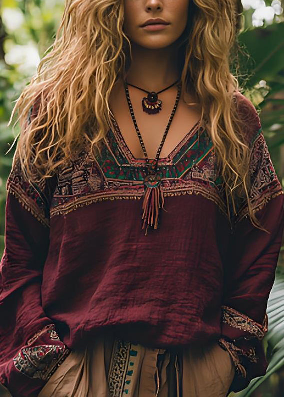 Mulberry Print Patchwork Cotton Tops Spring