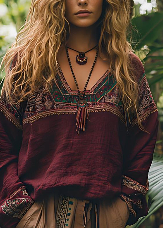 Mulberry Print Patchwork Cotton Tops Spring
