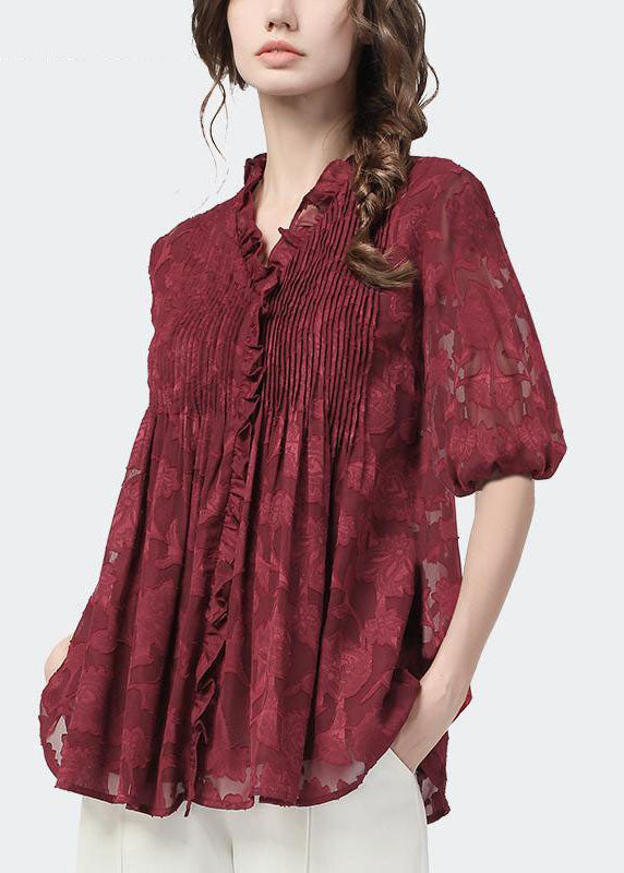 Mulberry Ruffled Wrinkled Lace Shirt Tops Fall