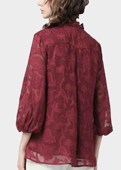 Mulberry Ruffled Wrinkled Lace Shirt Tops Fall