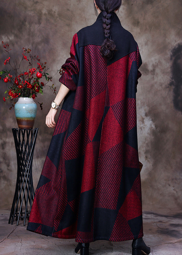 Mulberry Stand Collar Asymmetrical Patchwork Button Woolen Maxi Coat Long Sleeve