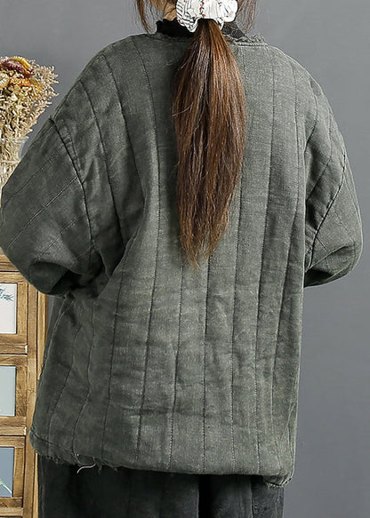Mulberry V Neck Pockets Lace Up Fine Cotton Filled Jackets Fall