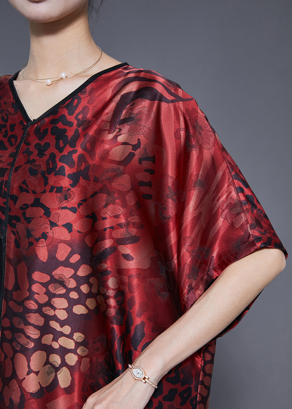 Mulberry V Neck Print Silk Long Dress Summer