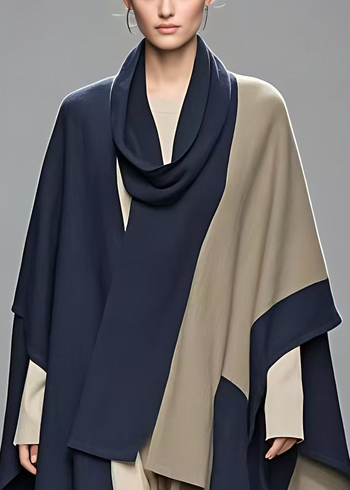 Navy Asymmetrical Patchwork Cotton Coats Fall
