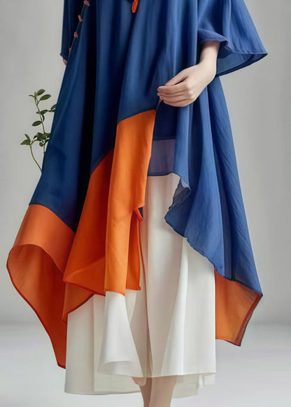 Navy Asymmetrical Patchwork Cotton Dress Summer