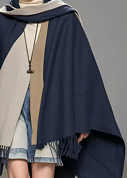 Navy Asymmetrical Tasseled Cotton Coat Fall