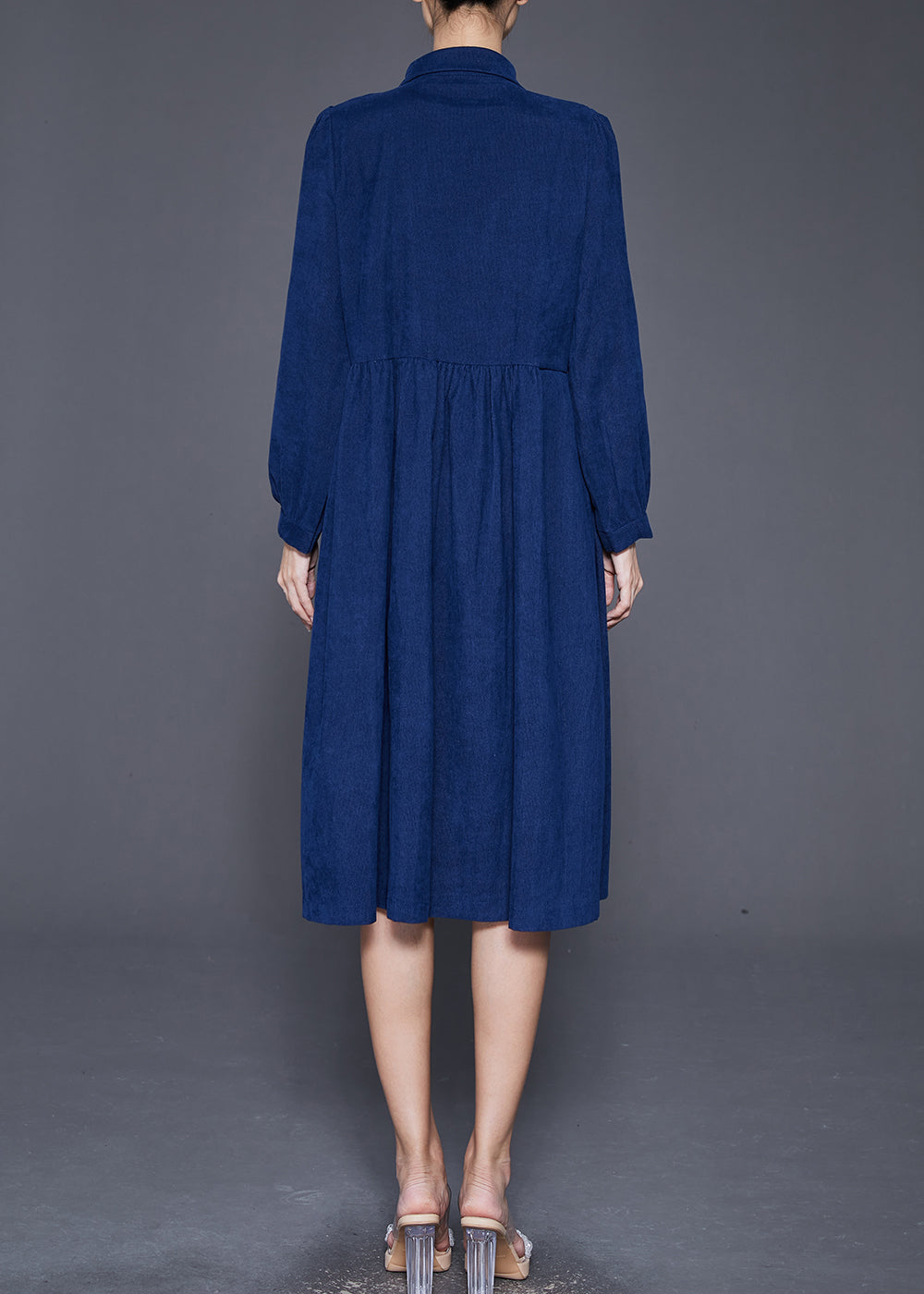 Navy Button Down Pockets Corduroy Dress Fall