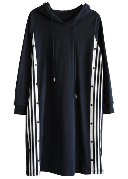 Navy Patchwork Cotton Hooded Dresses