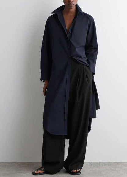 Navy Peter Pan Collar Cotton Long Shitrs Tunic Dress Spring