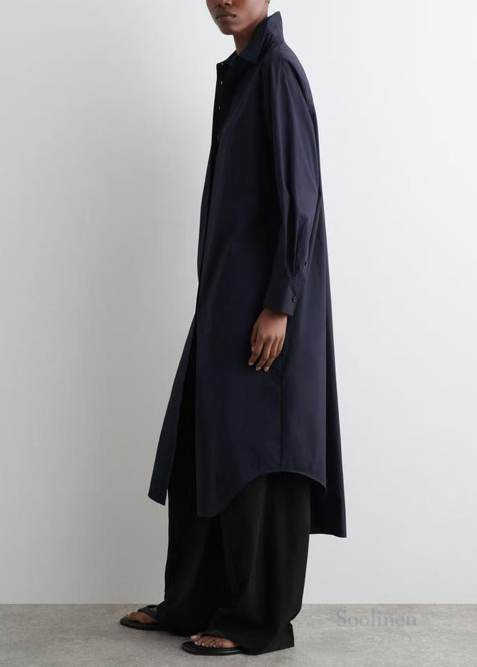 Navy Peter Pan Collar Cotton Long Shitrs Tunic Dress Spring
