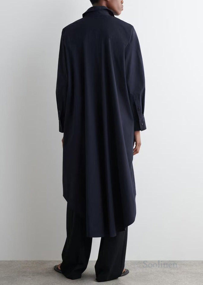 Navy Peter Pan Collar Cotton Long Shitrs Tunic Dress Spring