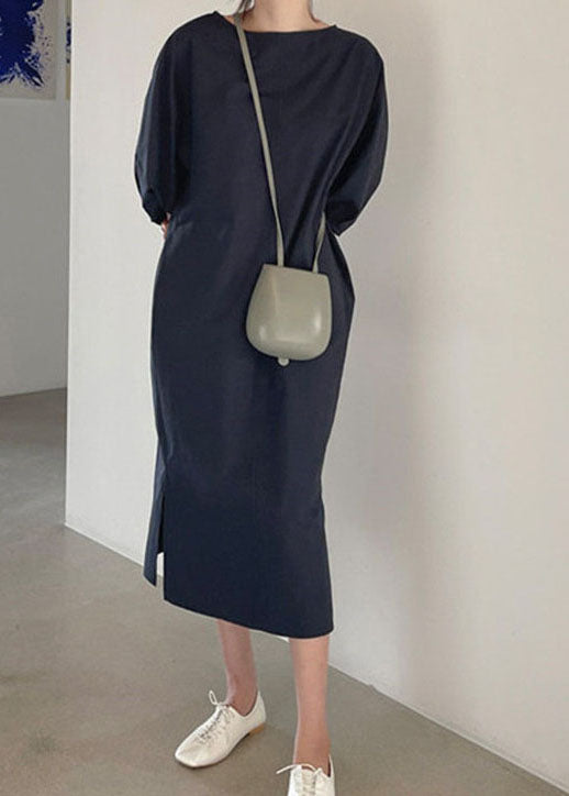 Navy Pockets Cotton Dresses Spring