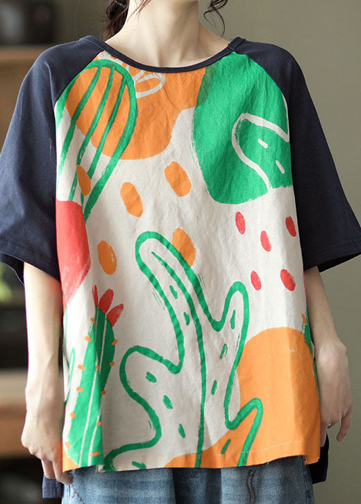 Navy Print Side Open Shirt Top Half Sleeve