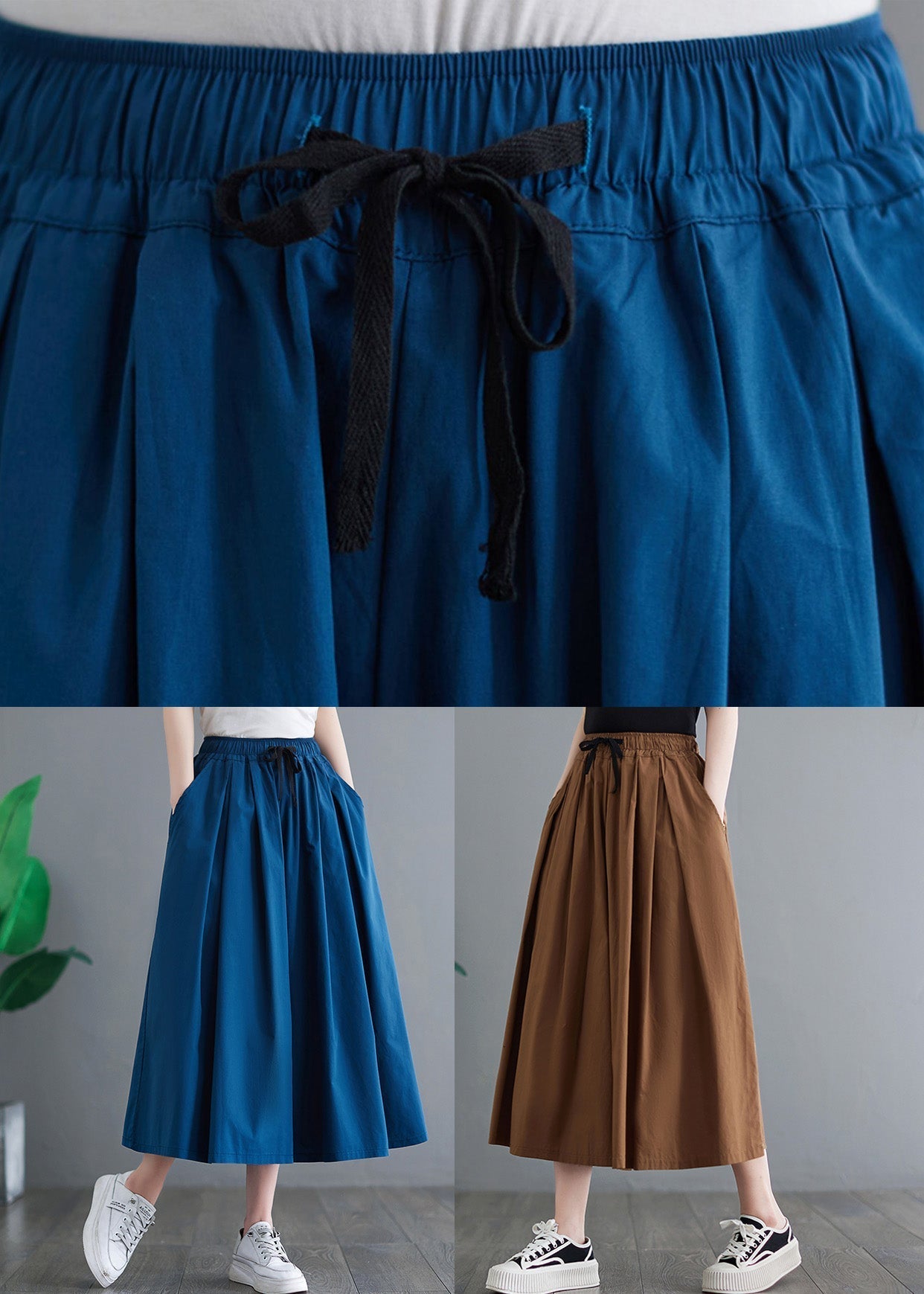 Navy Tie Waist Crop Pants Skirt Summer