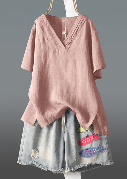 Navy V Neck Wrinkled Linen Tank Summer