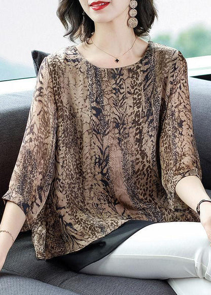 O-neck Organza Patchwork Leopard Chiffon Blouses Summer